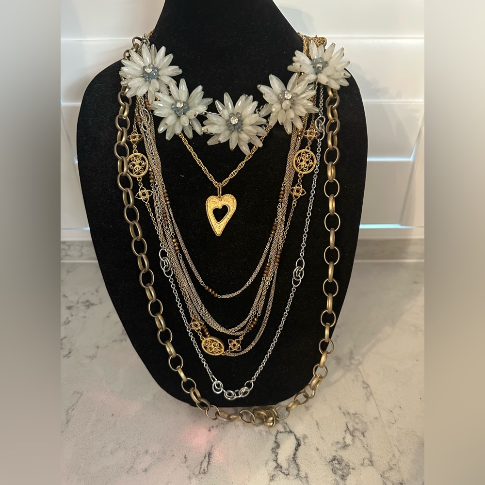 Necklaces:  Signature Faith Gold/Silver Tone Multi-Layered Necklace Floral